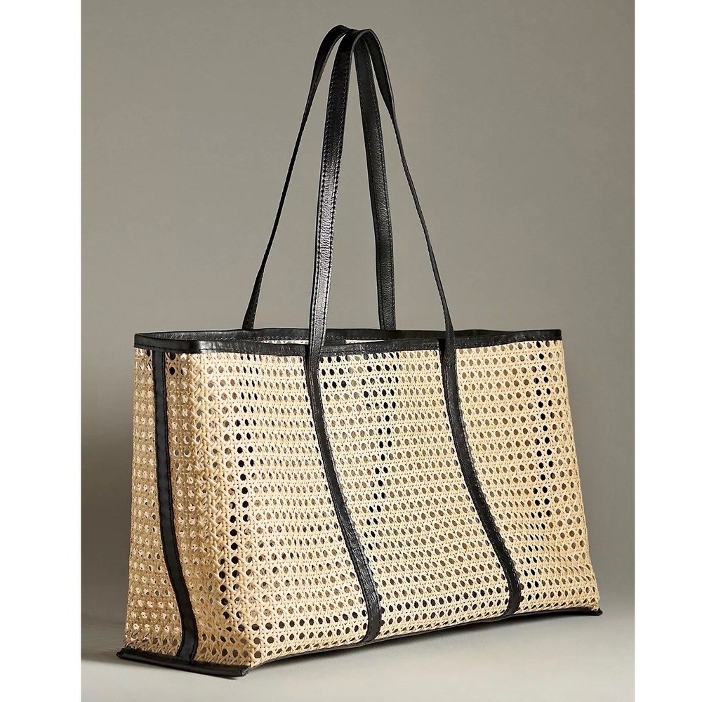 Bembien Tote Bag NWT Woven Margot Plage XL Wide Black Rattan Beach Boho $350